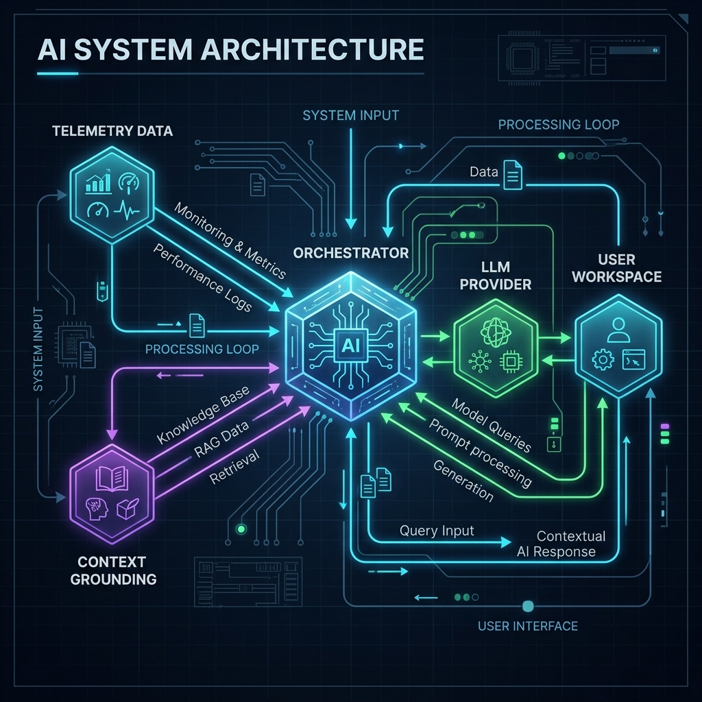 AI system architecture and RAG orchestration chart